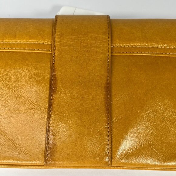 Hobo International Mustard Yellow Leather Clutch Purse With Buckle Strap & Wrist - Picture 6 of 7